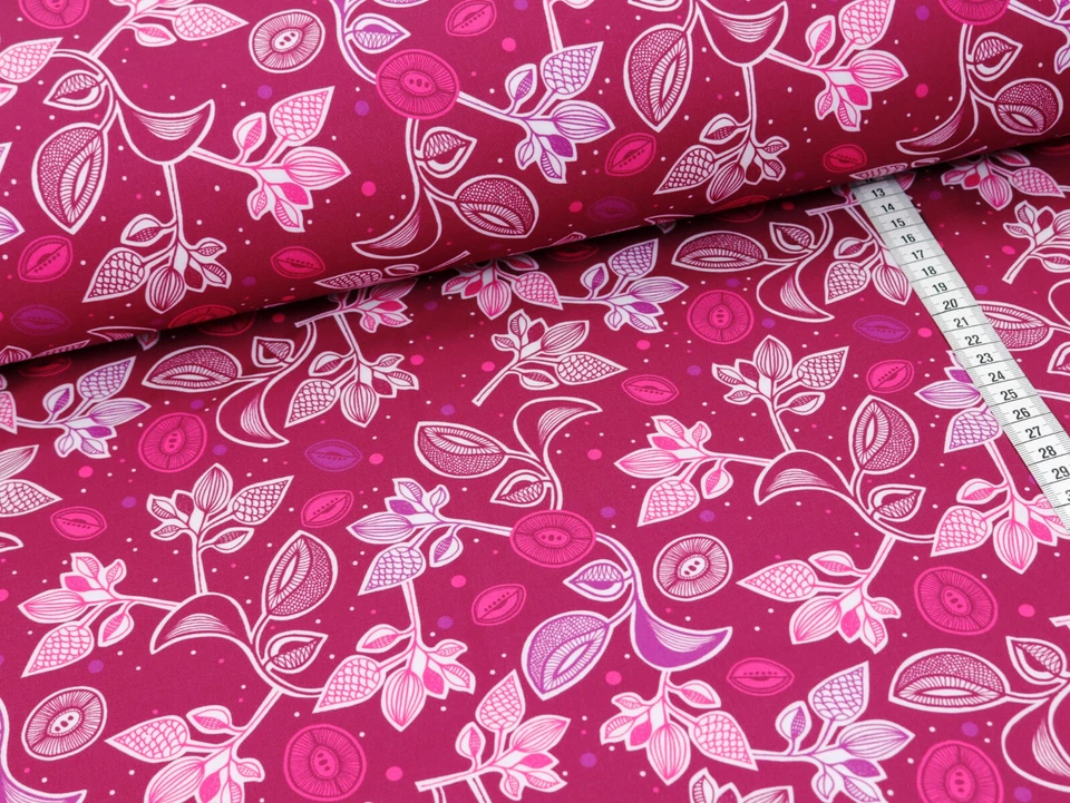 SOFTSHELL Stoff Outdoor winddicht Blütenschwung BEERE & PINK EUR 20,98/m