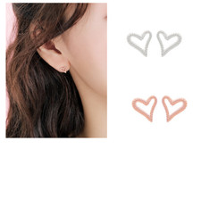 Classic Women Girl 925 Sterling Silver Open Heart Stud Earrings gift Box PE26