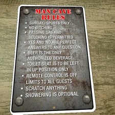 Man Cave Rules 8x12 Metal Wall Sign