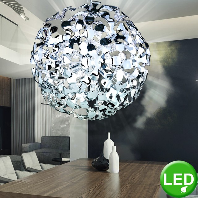 Led Chrome Ball Hanging Lamp Flowers Lighting Round Ceiling