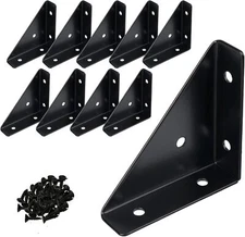 10 Pcs Angle Corner Bracket| 2.55 x 2.55'' Black Metal Triangle Shelf Bracket fo