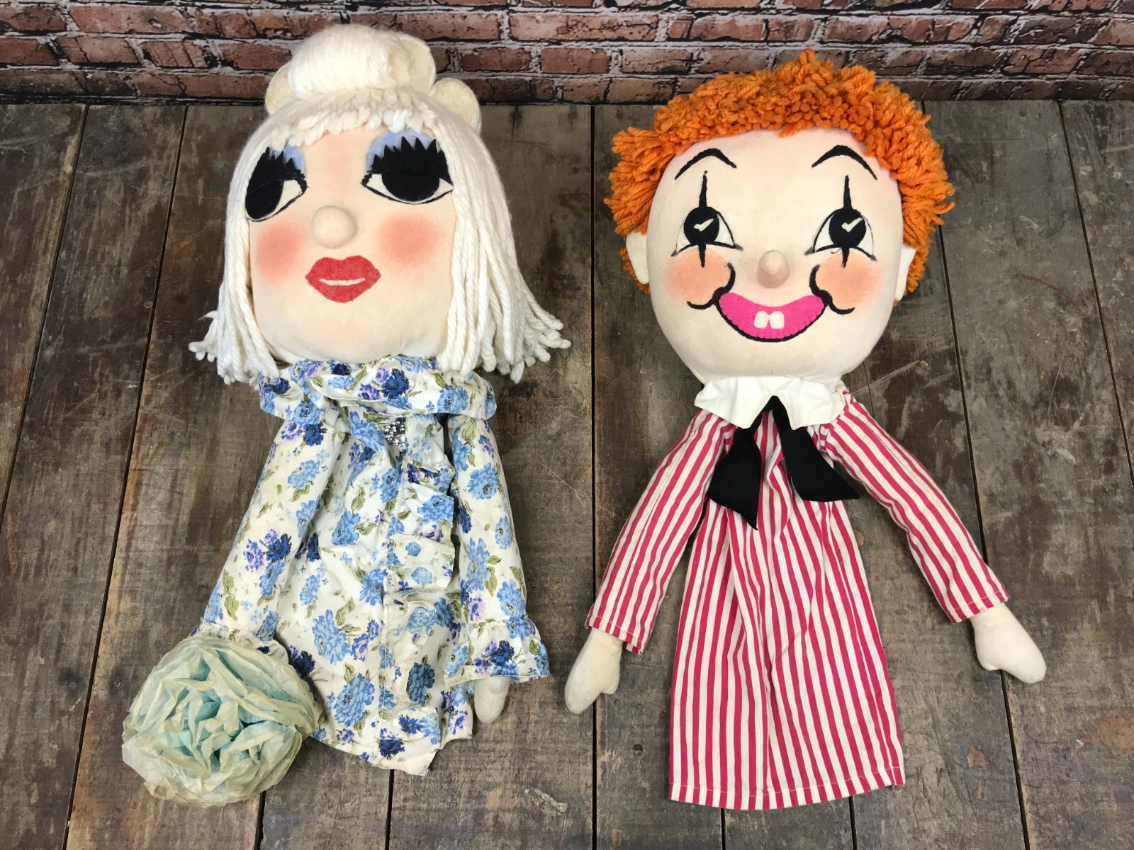 Vintage Theater Puppets Custom Made Boy & Girl 25" Tall, Both 1 of a Kind