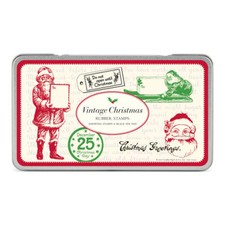 Cavallini  Co. Vintage Christmas Rubber Stamps, 6 Stamps and Black Ink Pad