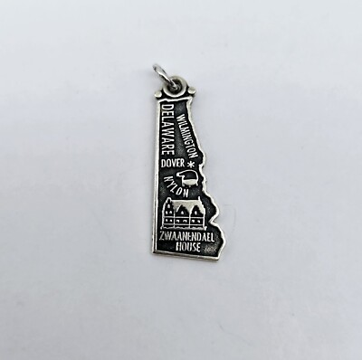 Vintage Delaware State Reisekarte Sterlingsilber Charm Anhänger - 2,0 g