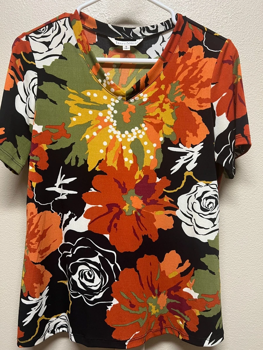 TravelSmith Tunic Top Size Small Short Sleeved Stretchy Knit GREAT for Travel