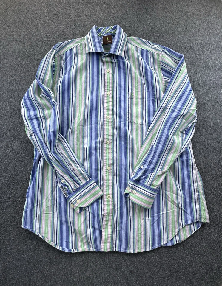TailorByrd Shirt Mens X-Large Blue Green Pink Striped Button Up Long Sleeve - Image 2 of 4
