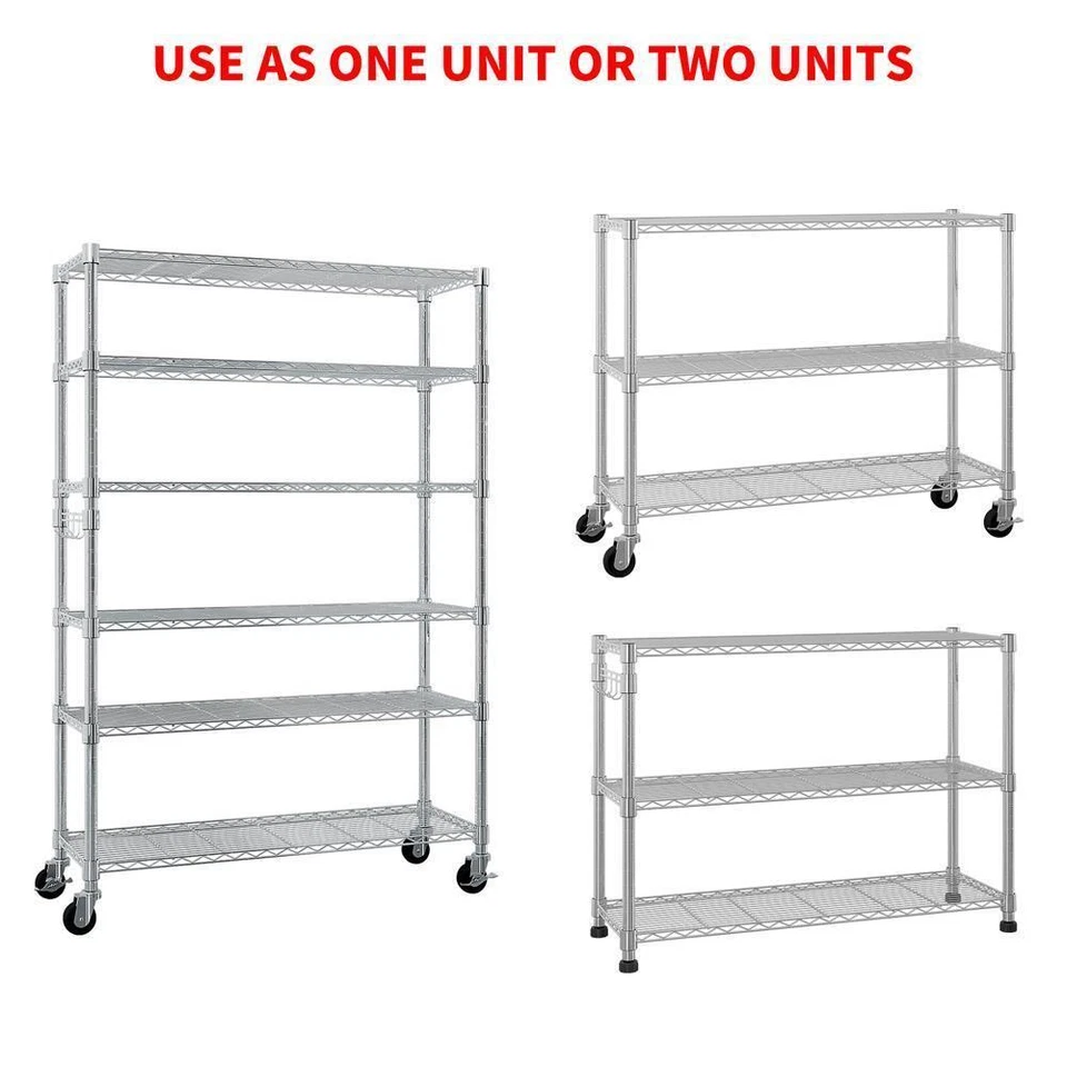Rolling 6 Tier Storage Shelf Heavy Duty Storage Shelving Unit Metal Storage Rack