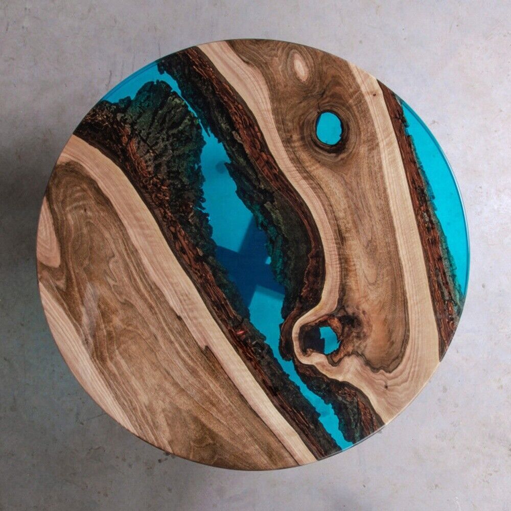 Round Wood Green Epoxy Resin Coffee Table Handmade River Table Décor-image