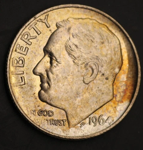 1964  Roosevelt  Dime UNC/AU Toning Rainbow