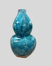 Unique Frontgate Handcrafted Teal Glazed Ceramic Gourd