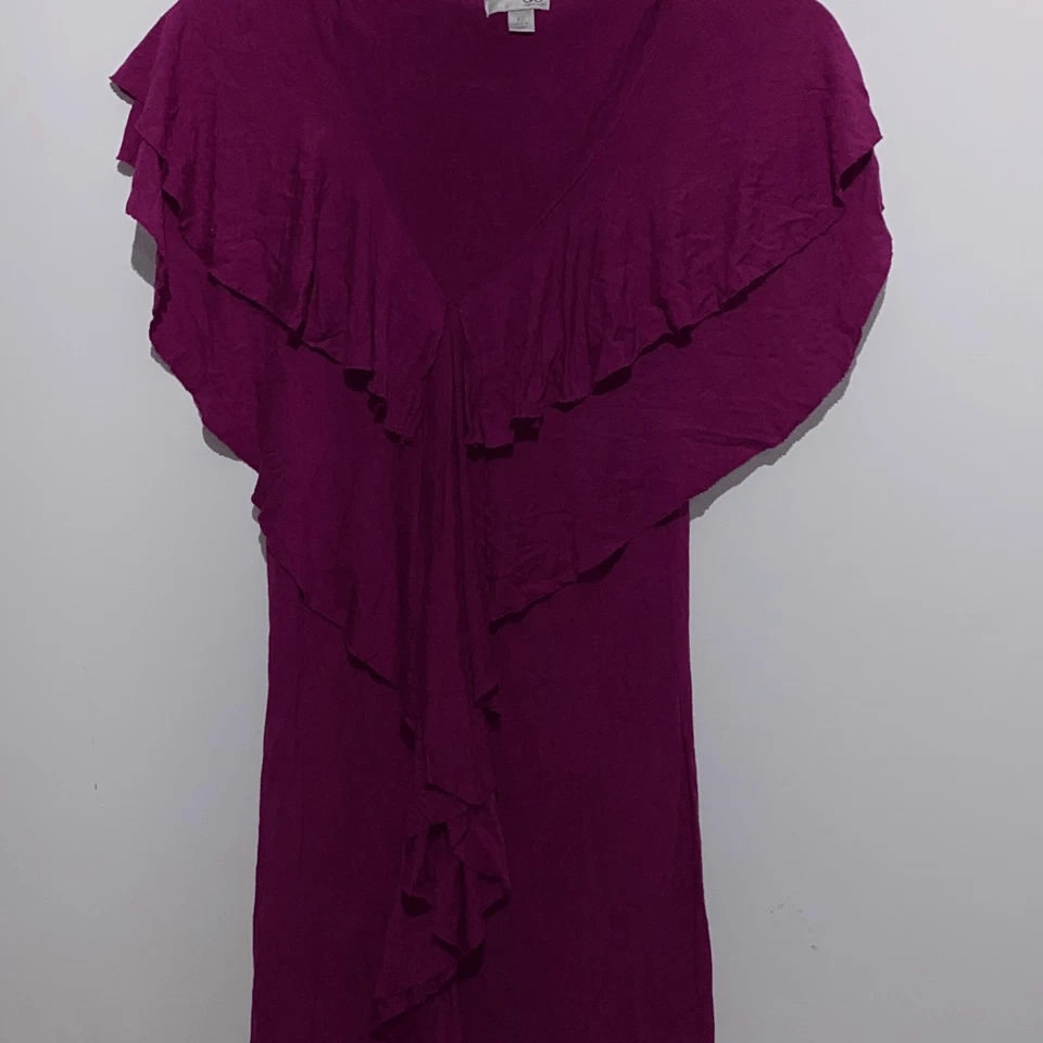 Vestido para mujer Go International púrpura con volantes cuello en V pulóver recto talla XS Foto 2 de 4