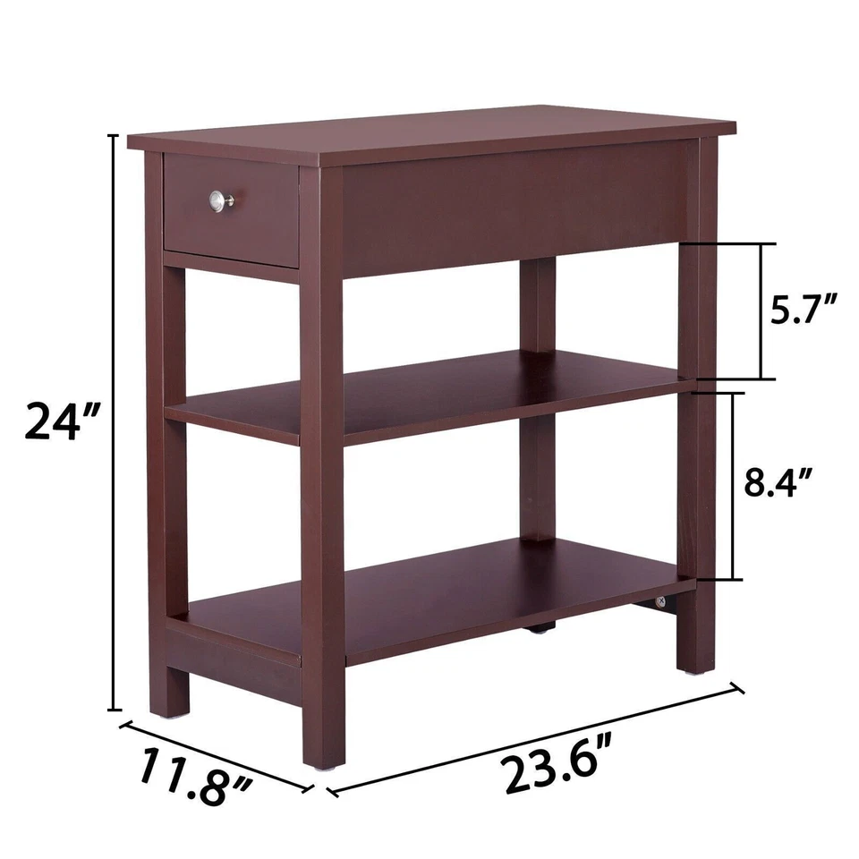 Segawe Narrow End Table 24" Side Sofa Console Table with 1 Drawer Storage Brown - Image 2 of 4