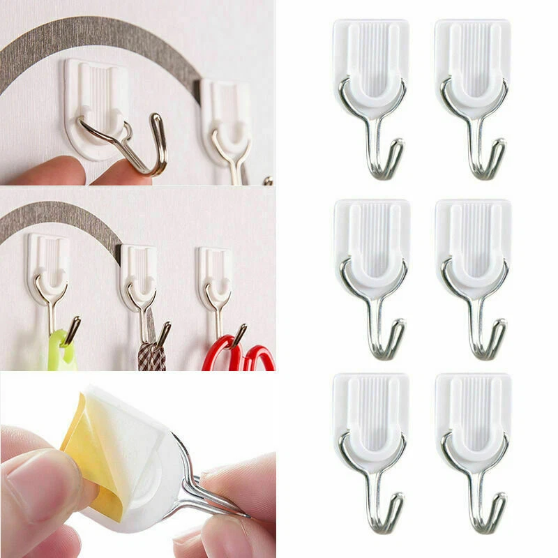 6pcs Set Home Plastic Self Adhesive Sticky Stick Hooks Strong Small Square  Hook