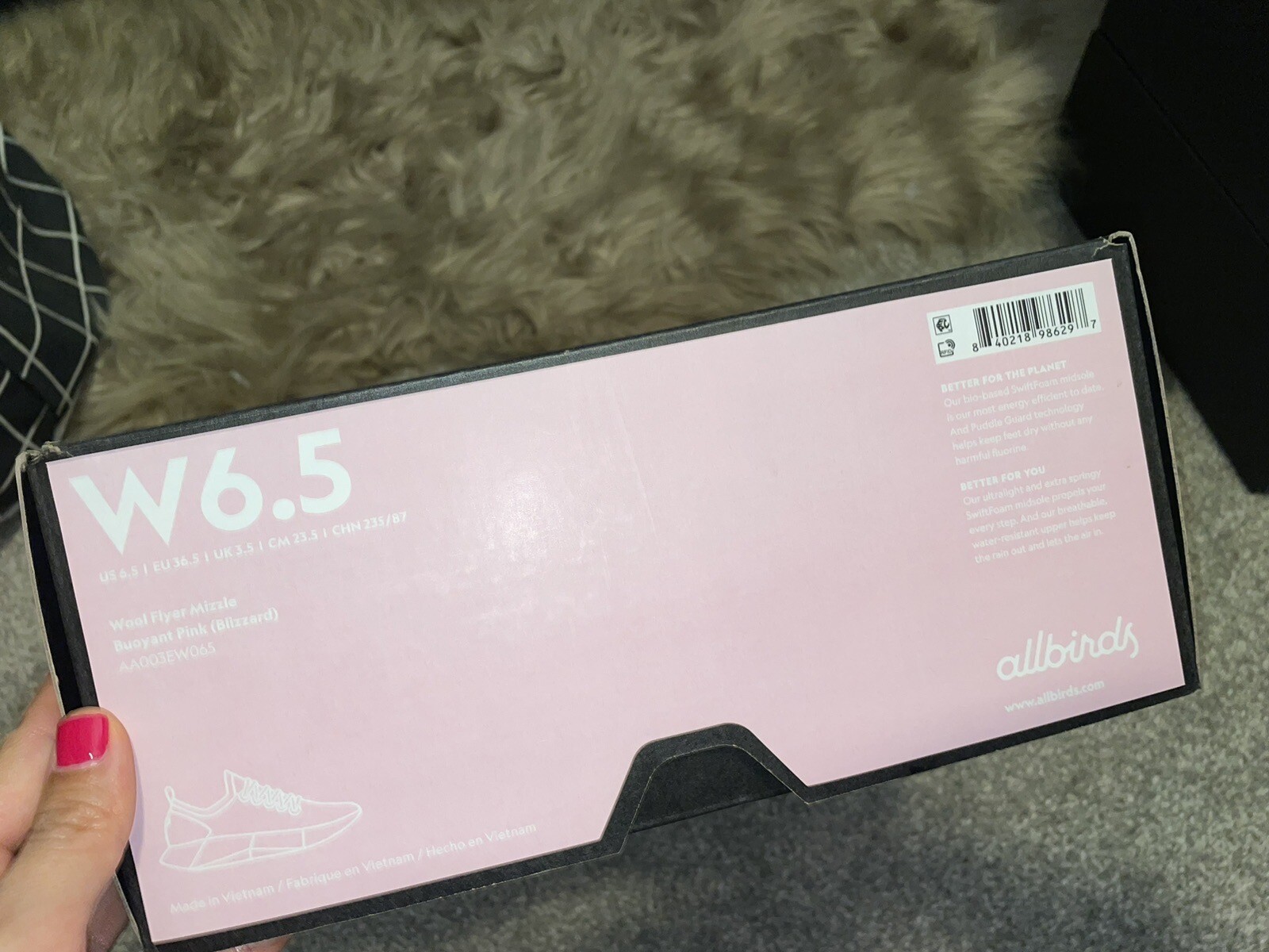 NEW In Box Allbirds Water Repellent Women Wool Flyer Mizzles Buoyant Pink 6.5 image 9