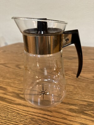 Vintage Corning Ware Pyrex Gold Atomic Starburst Glass Coffee Carafe Pot  Cup