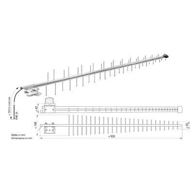 ATTB Stationäre Richtantenne Stationsantenne 10dB GSM900/1800/UMTS 10m FME(f)