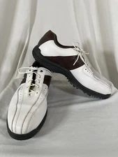FootJoy Mens Golf Shoes 11M Greenjoy Soft Spike White/Brown Leather 45311