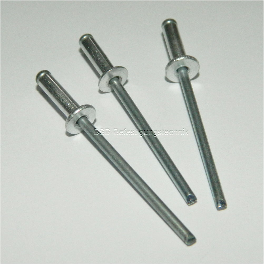 500 X Blindniete Alu/Stahl Verzinkt, Flachkopf - 3 X 10 - Online-Fach, 9,40