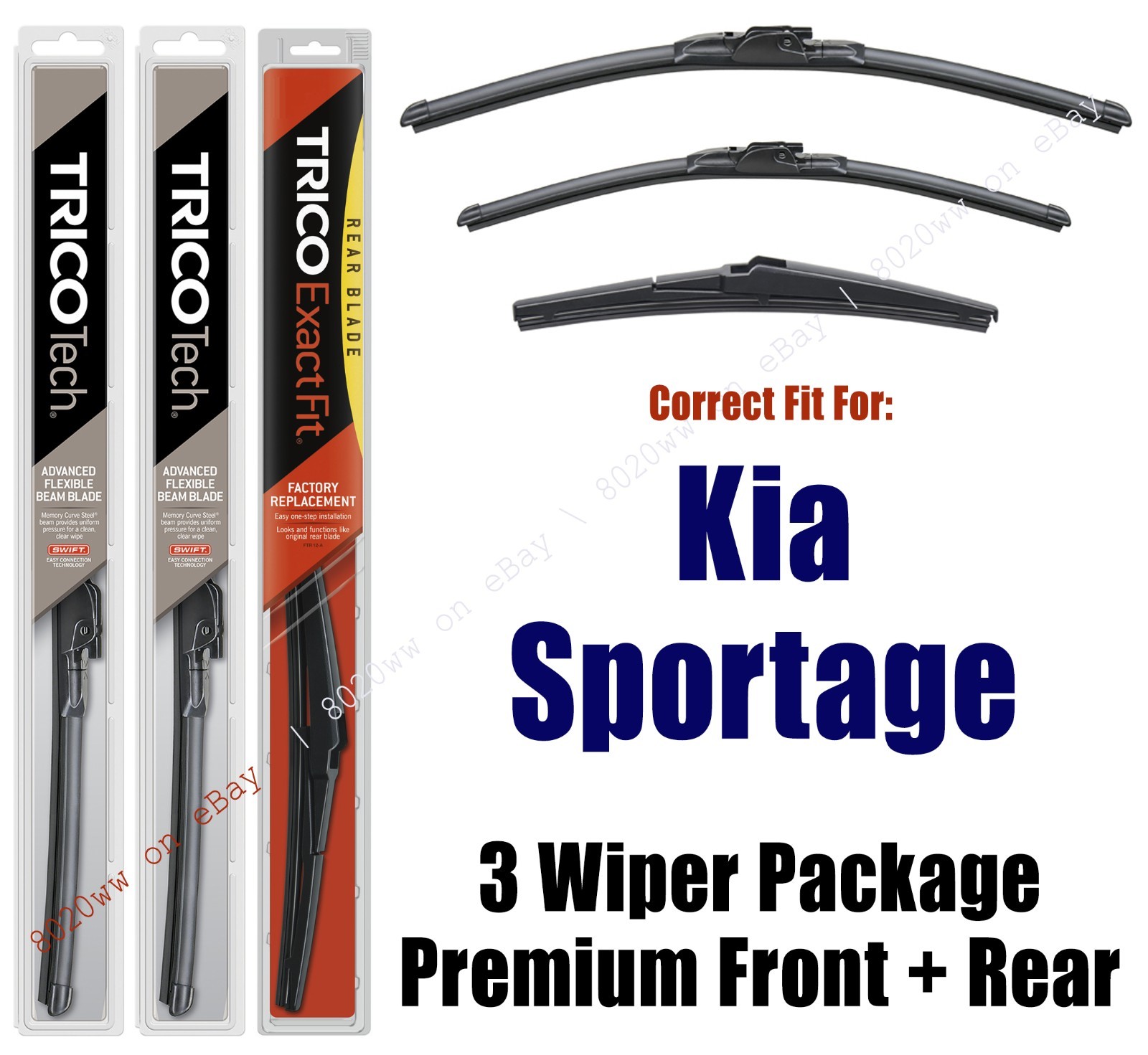 Wipers 3Pack Premium Front & Rear fits 2017+ Kia Sportage 19260