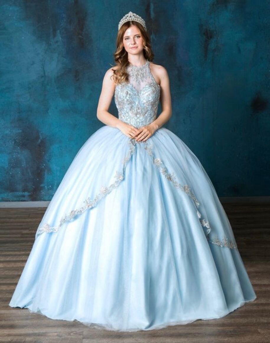 sweet sixteen princess dresses Fashion quinceanera sweet sixteen princess ball gown light blue dress size L