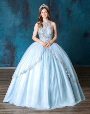 Fashion quinceanera sweet sixteen princess ball gown light blue dress size L