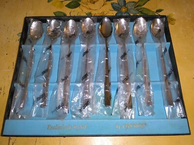 SET 12 TEA SPOONS Vintage COSMOS Stainless Pattern Walnut Soiree 