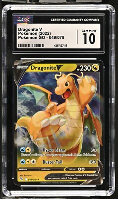 CGC Graded 10 Gem Mint Dragonite V 049/078 Pokemon Go CGC Graded 10 Gem Mint Dragonite V 049/078 Pokemon Go