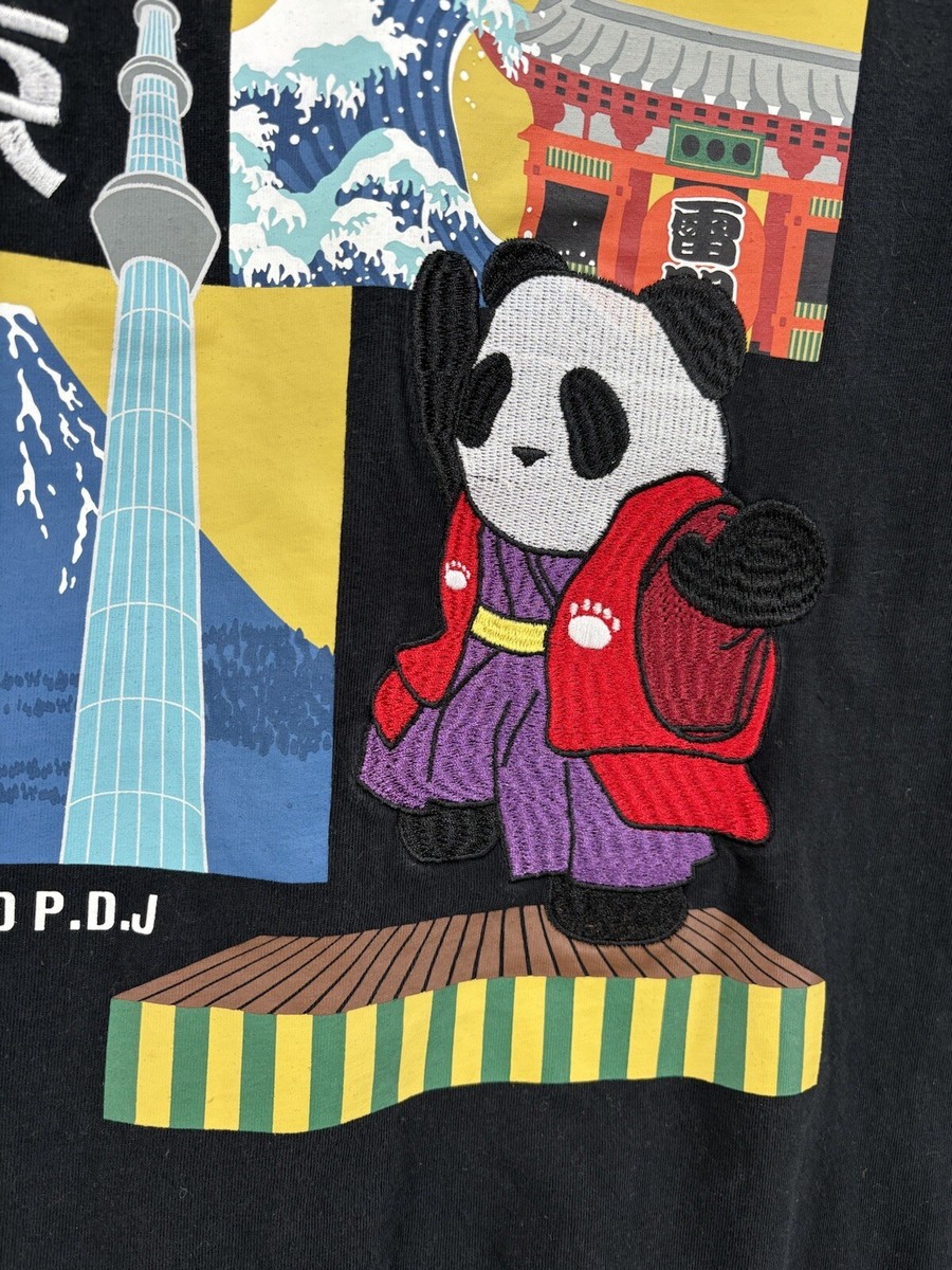 Pandiesta Japan Long Sleeve T Shirt Embroidered Panda Black Medium