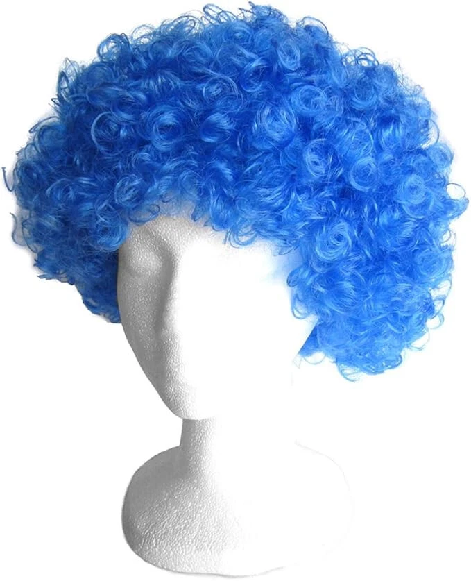 Peluca Afro Redonda Azul Unisex Hombre Mujer Corta Esponjosa Rizada Payaso Disco utilería Foto 2 de 4