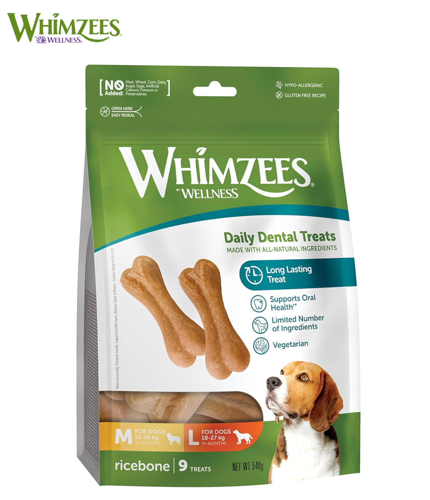 WHIMZEES Rice Bone Dog Dental Chews M/L 9 Pieces Gluten Free Vegetarian - Image 2