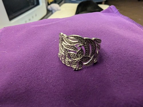 STUNNING STERLING SILVER 925 NATURAL WHITE DIAMOND FLOWER CLUSTER RING SIZE L - Picture 4 of 9