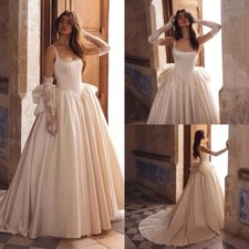 Luxury A-Line Wedding Dresses Square Neck Spaghetti Straps Satin Bridal Gowns