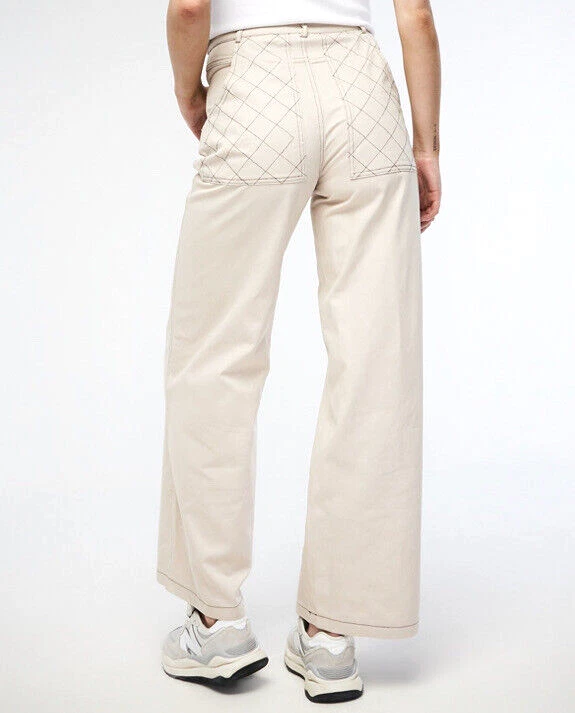 New Womens Missguided Contrast Stitch Denim Jeans Cream Size M UK 12 RRP 28