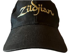 Vintage Gold Embroidered Zildjian Cymbals Strap back Hat Cap Black 90s NICE