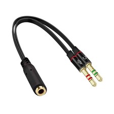 Headset Splitter 3.5mm Jack Dual Male Adapter Mic and Audio Headphone Gold