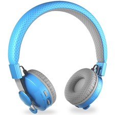 Wireless Kids Headphone with Built-in Microphone, On-Ear Bluetooth Headset, Blue