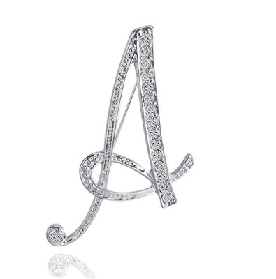 Letter Brooch A-Z 26 Personalized Design Letters Initial Pins Clear Crystal R...