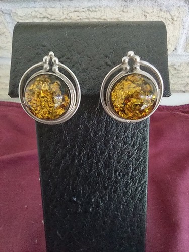 Unbranded Round Amber And Sterling Silver Stud Earrings