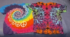 2 Tie Dye Shirts Size L Liquid Blue Peace Sign grateful dead phish hippie moe