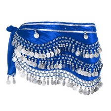 Belly Dance Hip Scarf 59x11" with 248 Silver Coin, Dark Blue