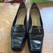 Salvatore Ferragamo Black Patent Leather Wedge Shoes Size 8.5B