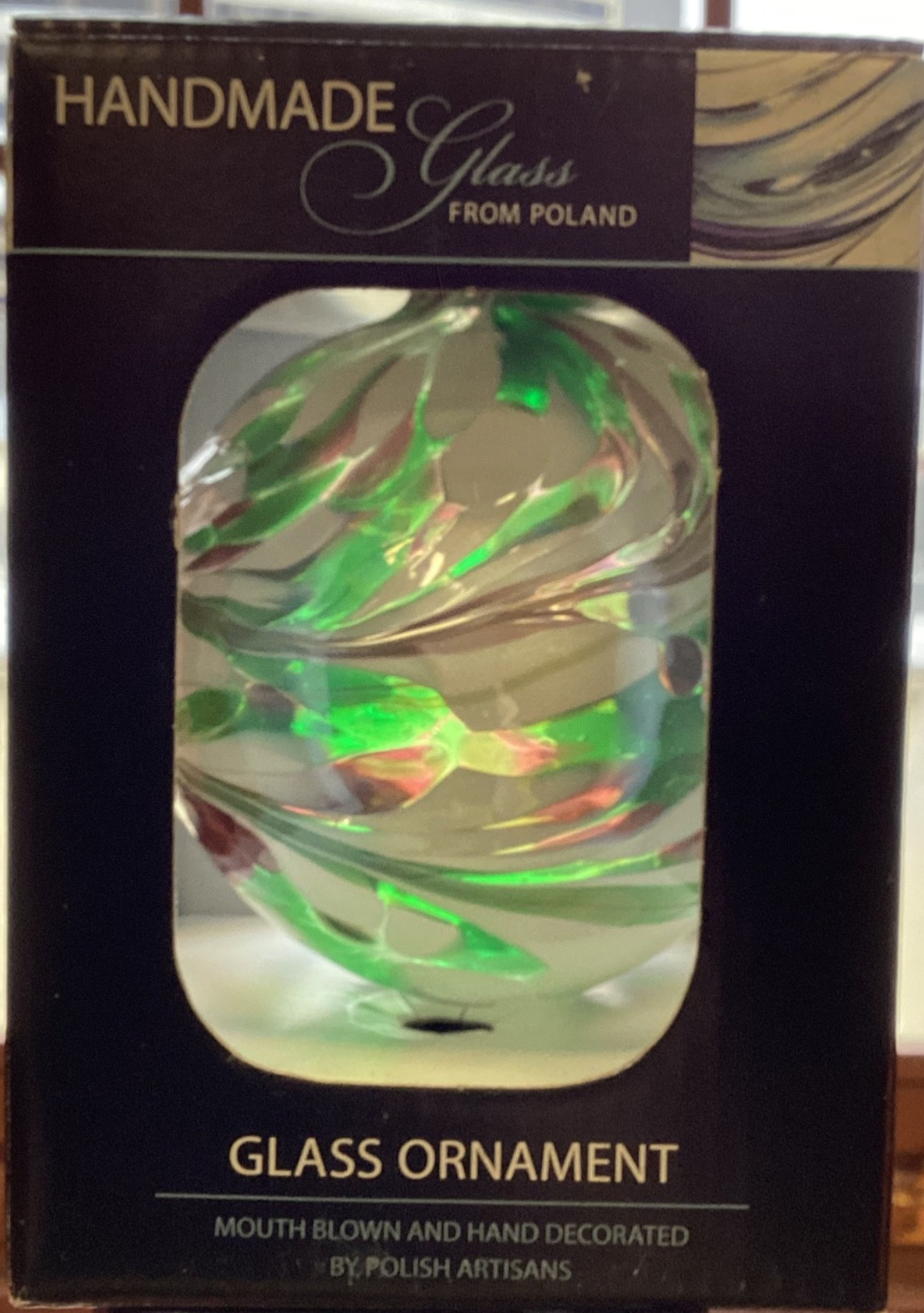 Lot 3 Zorza Hand Made Glass Ornament From Poland Mouth Blown 4” Blue Green Red