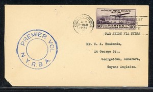 HAITI POSTAL HISTORY: LOT #5 1930 NYRBA FFC PORT-AU-PRINCE - BRITISH GUIANA $$$