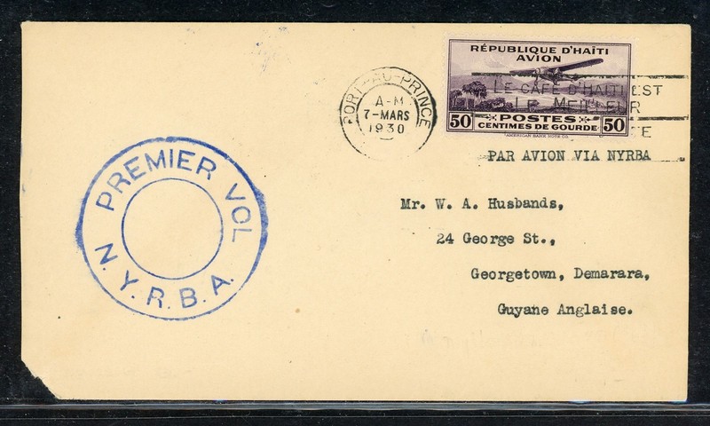 HAITI POSTAL HISTORY: LOT #5 1930 NYRBA FFC PORT-AU-PRINCE - BRITISH GUIANA $$$