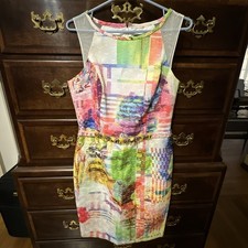 TERI JOHN by Rickie Freeman Cotton Blend Dress  Sz 10 White Green Pink