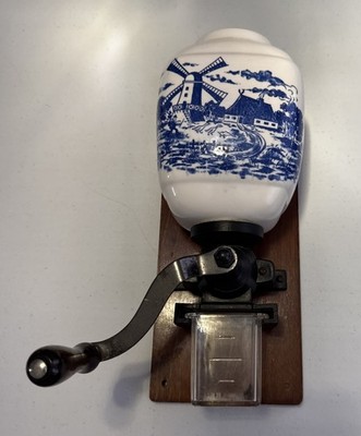 Vintage ~ Dutch Delft Blue ~ Wall Mount Coffee Grinder ~ Windmill ~ Holland