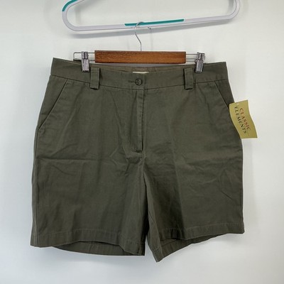 Classic Elements Twill Shorts Womens Sz 14 Olive Green Pockets Zip Button NEW