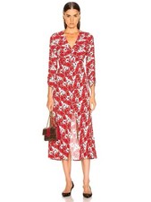 RIXO Katie Dress Diana Color Floral Red White Black Midi Button Front L Side Zip