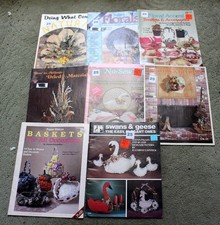 Lot 8 vintage craft booklets for dry flowers, brooms, wreaths & swans