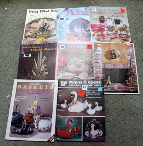 Lot 8 vintage craft booklets for dry flowers, brooms, wreaths & swans